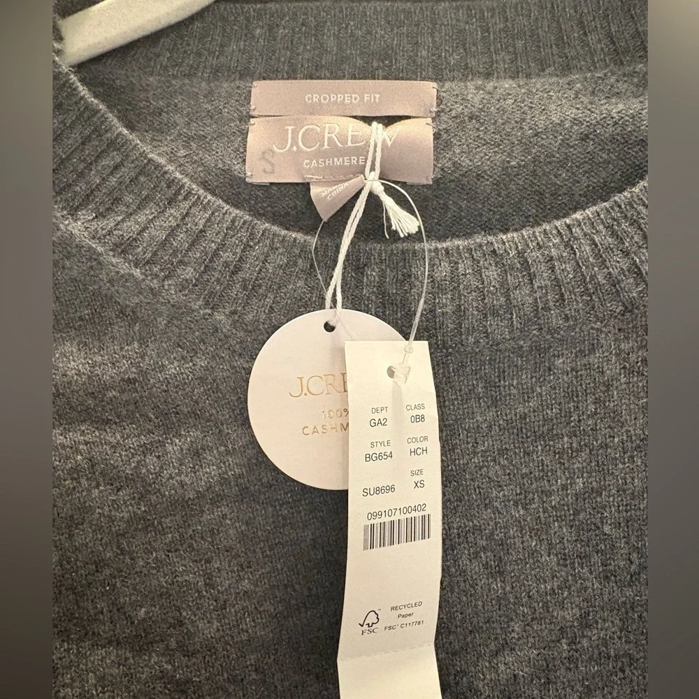 J. Crew Cashmere shrunken crewneck sweater Hthr Charcoal XS NWT